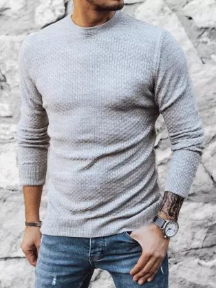 Štýlový pletený svetlošedý sveter