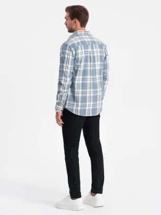 Trendy flanelová károvaná modro krémová košeľa V1 SHCS-0157