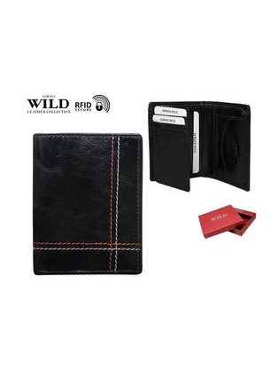 Čierna kožená peňaženka s kontrastným prešívaním