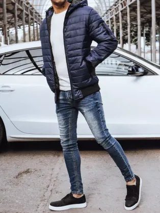 Moderná tmavo-modrá pánska prechodná bunda V4 JANP-160