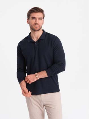 Bavlnená jednofarebná polokošeľa pre mužov tmavo-modrá v2 om-pobs-0100