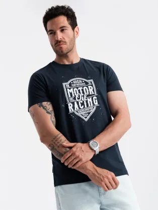Tmavo modré tričko s moto potlačou V4 TSPT-0125