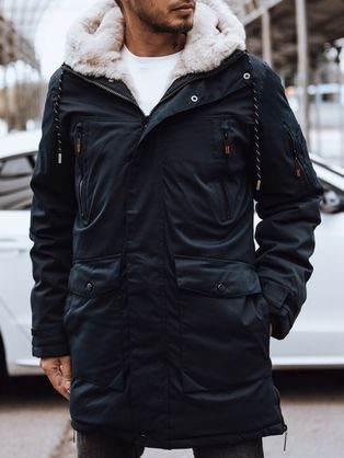 Hrejivá tmavomodrá pánska dlhá bunda