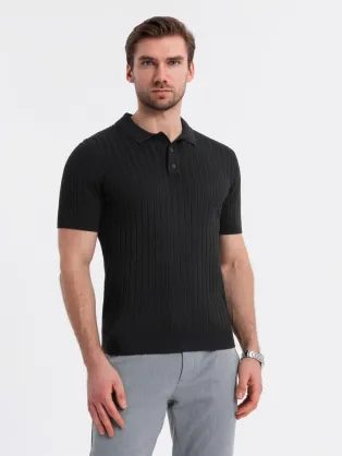 Pánska čierna SLIM FIT pruhovaná polokošeľa V1 POSS-0143