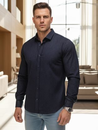 Granátová slim fit pánska košeľa so originálnym vzorom