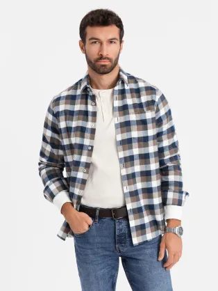 Trendy flanelová károvaná hnedo granátová košeľa V1 SHCS-0157