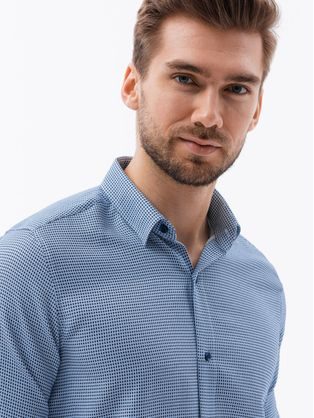 Svetlo-modrá košeľa s dlhým rukávom so vzorom K619
