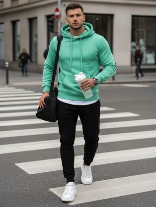 Pánsky zelený sveter s pásikmi V4 SWSW-0143