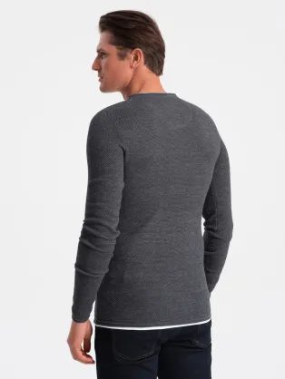 Základný grafitový pánsky sveter s v-výstrihom