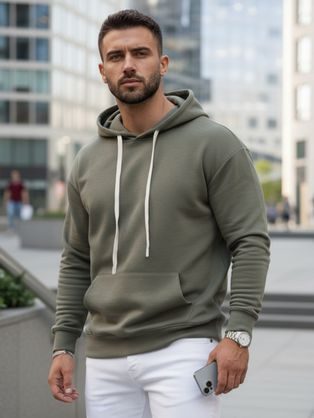 Khaki pánska mikina v zaujímavom prevedení