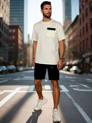 Jedinečný pánsky komplet s vreckami v biele farbe