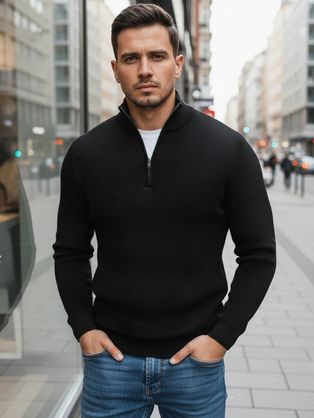 Atraktívny čierny sveter so zipsom