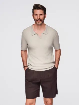 Pánska svetlošedá úpletová polokošeľa V3 POSS-0160