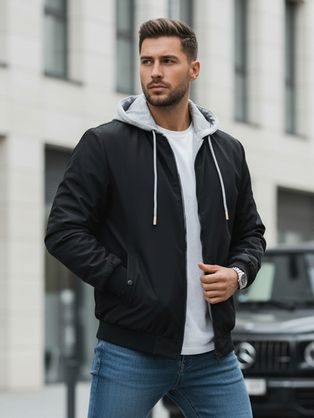 Jedinečná čierna bomber bunda s kapucňou