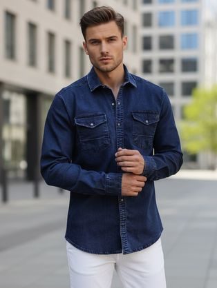 Atraktívna tmavomodrá džínsová košeľa