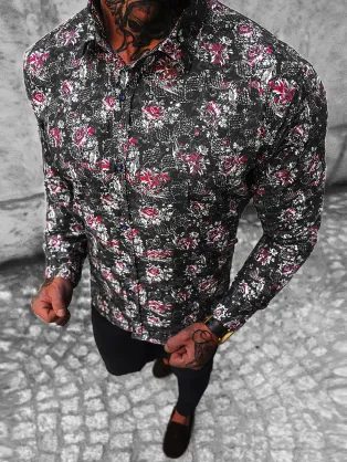 Bavlnená farebná košeľa s kvetovaným vzorom O/2322Z