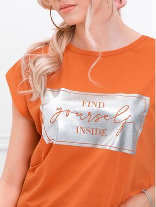 Dámske módne tričko s potlačou v oranžovej farbe SLR026