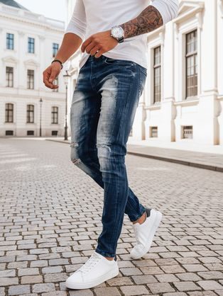 Trendy modré roztrhané pánske džínsy