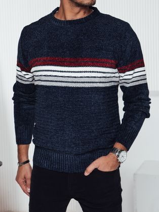 Dizajnový pánsky sveter na zimu v modrej farbe