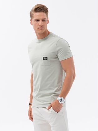 Módne mätové tričko s náprsným vreckom a popisom S1743