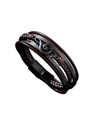 Pánsky kožený náramok s husľovým kľúčom - hnedý