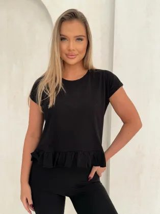 Basic čierne dámske tričko s volánom SLR096