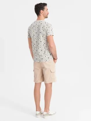 Pánske béžové chinos šortky s lemom V11 SRCS-0197