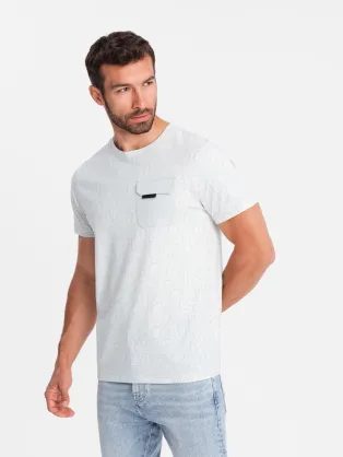 Šedé tričko s trendy potlačou a vreckom V3 TSFP-0188