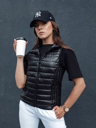 Dámska čierna prešívaná módna vesta Stylishz