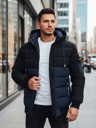 Pánska zimná bunda s kapucňou v dvojfarebnom prevedení