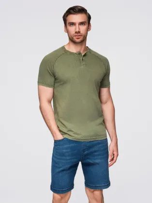 Olivové tričko s vypraným vzorom na gombíky V4 TSWT-0150