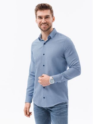 Svetlo-modrá košeľa s dlhým rukávom so vzorom K619