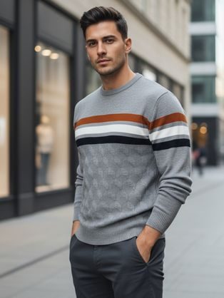 Trendy šedý pánsky sveter