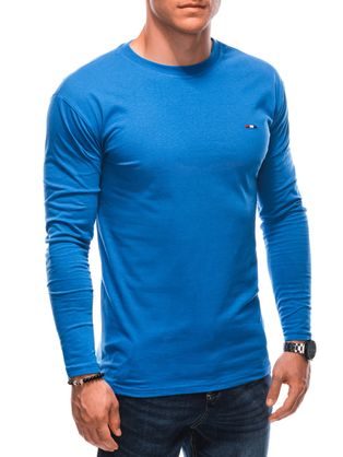 Modré bavlnené tričko s dlhým rukávom s drobnou nášivkou L164