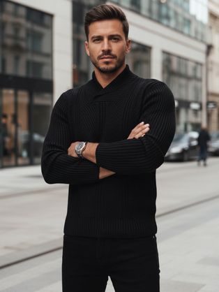 Trendy vlnený sveter na zimu v čiernej farbe