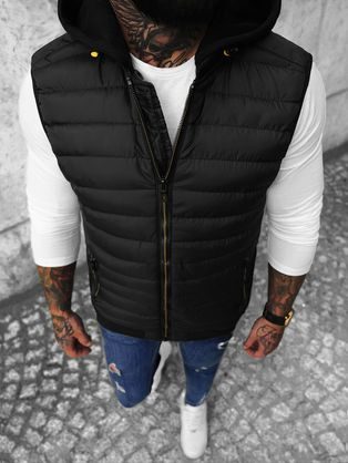 Trendy čierna vesta s kapucňou N/7135