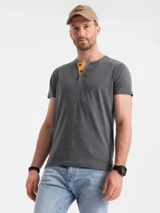 Šedé pánske tričko s gombíkmi V6 TSCT-0155