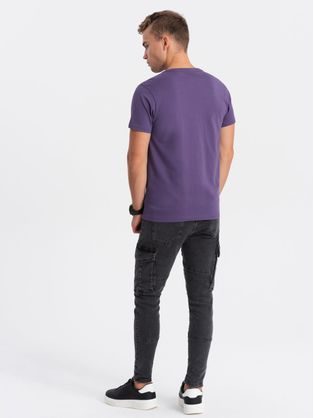 Bavlnené klasické fialové tričko s krátkym rukávom V9 TSBS-0146