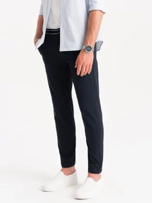 Tmavo modré chinos nohavice s ozdobným pásom V2 PACP-0118