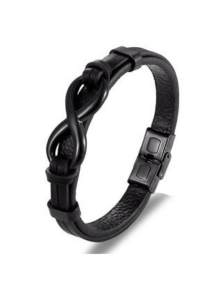 Kožený čierny náramok Infinity