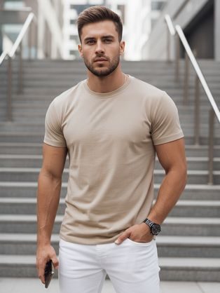Štýlové pánske tričko s krátkym rukávom béžové
