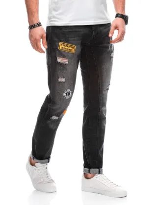 Trendy čierne džínsy s nášivkami P1303