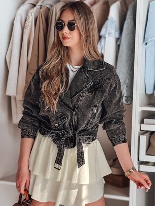 Trendy čierna džínsová bunda do pása RAMMATR