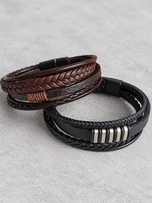 Elegantný set pánskych kožených náramkov