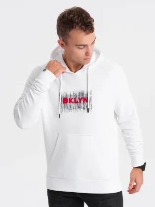 Nadčasová biela mikina s kapucňou V1 SSPS-0150
