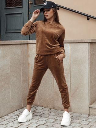 Velúrová hnedá dámska tepláková súprava Urbanvelvet
