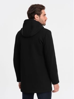 Elegantný čierny kabát s dvojradovým zapínaním