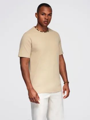 Úpletové pieskové pánske tričko V2 TSCT-0197