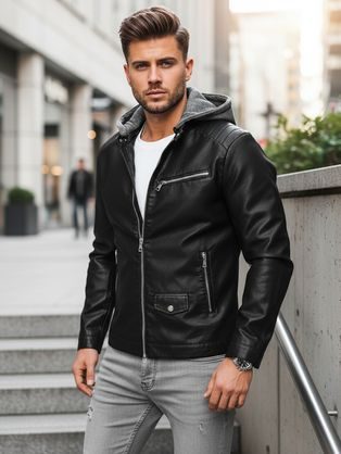 Štýlová koženková čierna bunda