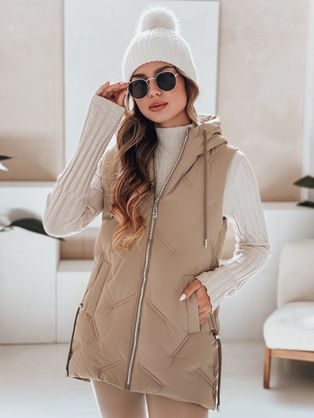 Módna dámska kamelová prešívaná vesta